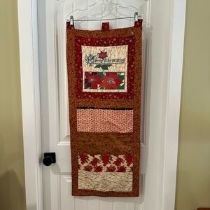 Vintage Handmade Quilted Christmas Card Holder Wall Hanging